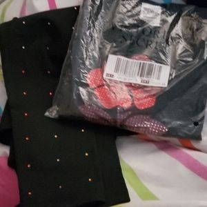 Bling studded crop and multicolored rhinestone leg